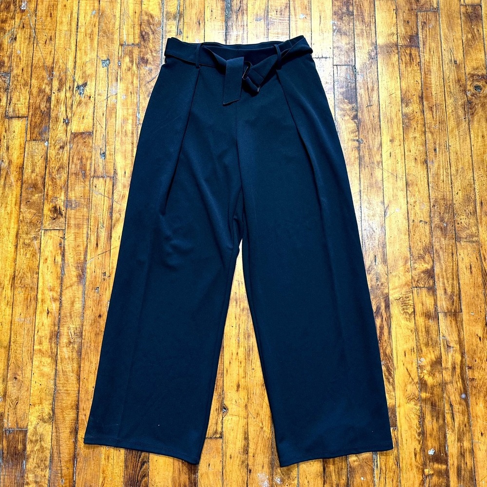 H&M Pants Women's Small Black Solid Wide Leg Pleated Tied Waistband‎ Preppy